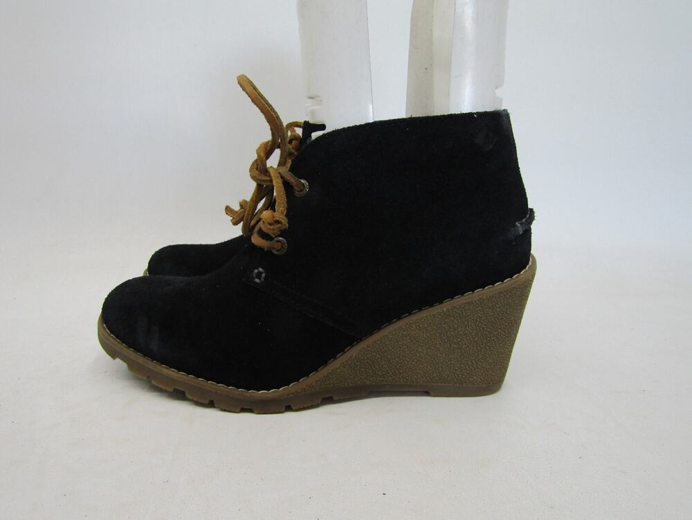 Sperry Top Sider Womens Sz 6.5 M Black Suede Laces Wedge Ankle Fashion Boots